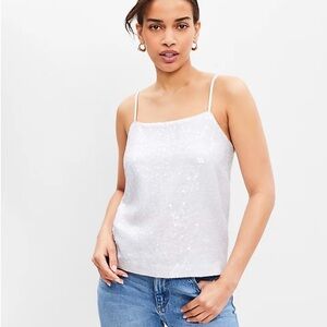 SEQUINS! LOFT sequined white camisole lined NWT